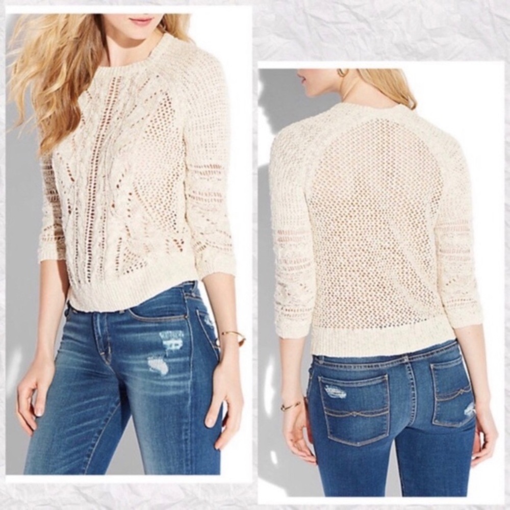 Lucky Brand cable knit cream 3/4 sleeve sweater